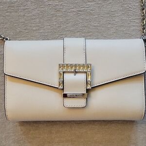 Michael Kors Penelope Cream Clutch with Silver Chain